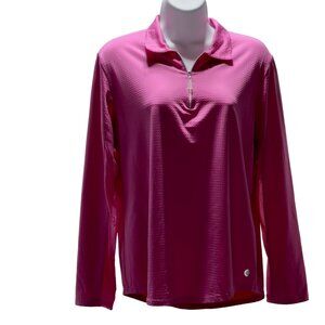 BETTE & COURT Activewear Women’s Top Pink Pullover L Sleeve w/Sheer Mesh Size L